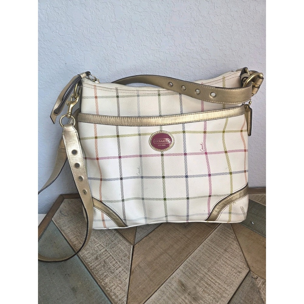 Coach Purse Womens White Heritage Peyton Duffle Shoulder bag Plaid L1193-f19178‎